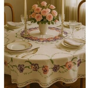 Floral Pansy Tablecloth, Flower Table Cover 51x42 # 56   48 inches square